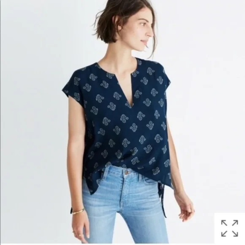 MADEWELL Women V-Neck Skylight Side Tie Sleeveless Blouse Sz S Teal Casual 10-19
